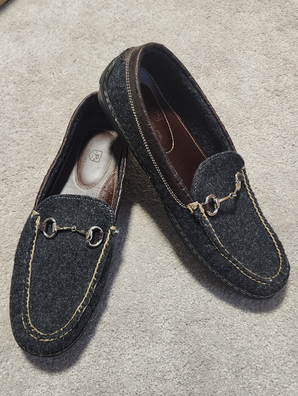 T.B. PHELPS Men's Wool Horse Bit Driver Italian Gray Brown Moccasin Loafer 11